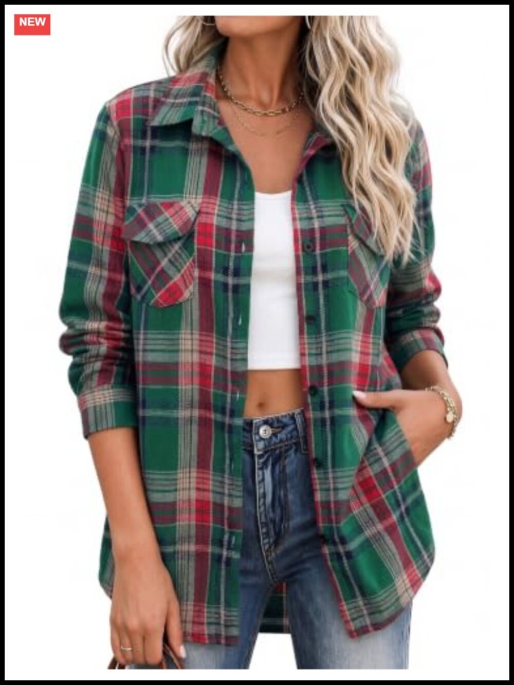 Zeagoo Women's Plaid Flannel Button Down Shacket Long Sleeve Top